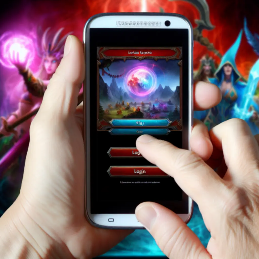 Ekran startowy mobilnej gry przedstawiający wprowadzenie do Heroes of War Magic